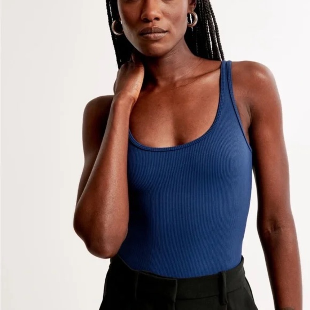 Abercrombie and Fitch Women's Blue Ribbed Body Suit
